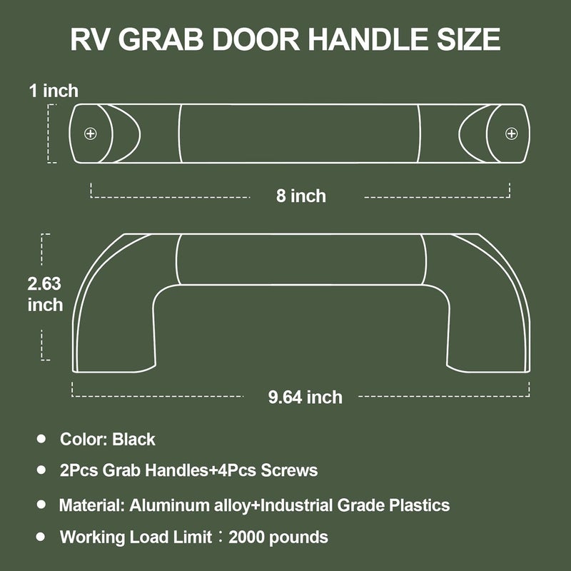 ESUDNT RV Grab Handle, Aluminum Automotive Entry Door Assist Bar for Camper, Trailer, Truck, Cargo Trailer, Boat (2 Pack,Black) - Image 2